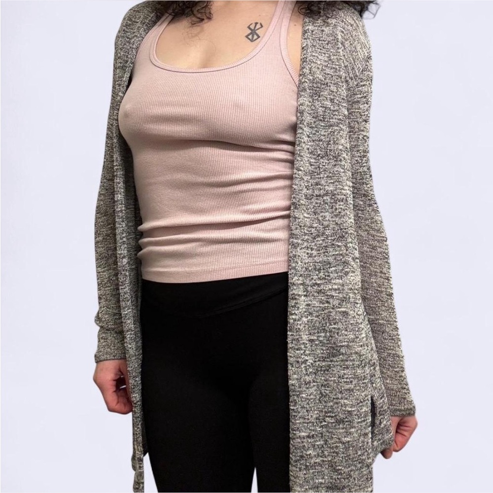 H&M Divided Marled Grey Open Front Longline Cardigan - Size Small